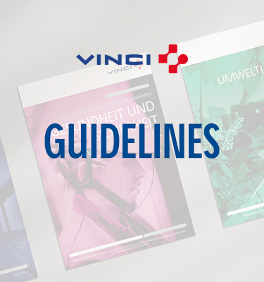 Foto der VINCI Guidelines. Auf dem Foto ist zudem das VINCI Logo und der Schriftzug "GUIDELINES" zu lesen.